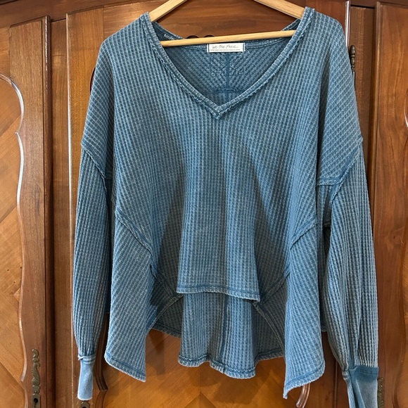 We The Free Caroline Thermal Blue V-Neck Size XS - Picture 3 of 6